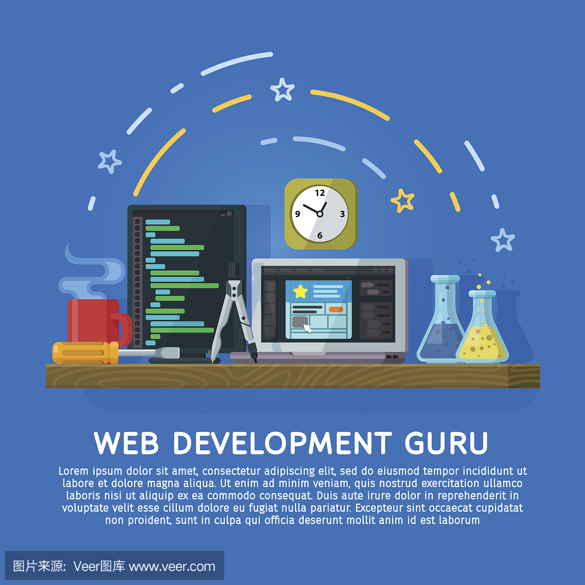 現(xiàn)代平面橫幅,網(wǎng)站元素。工作空間設(shè)計師和程序員